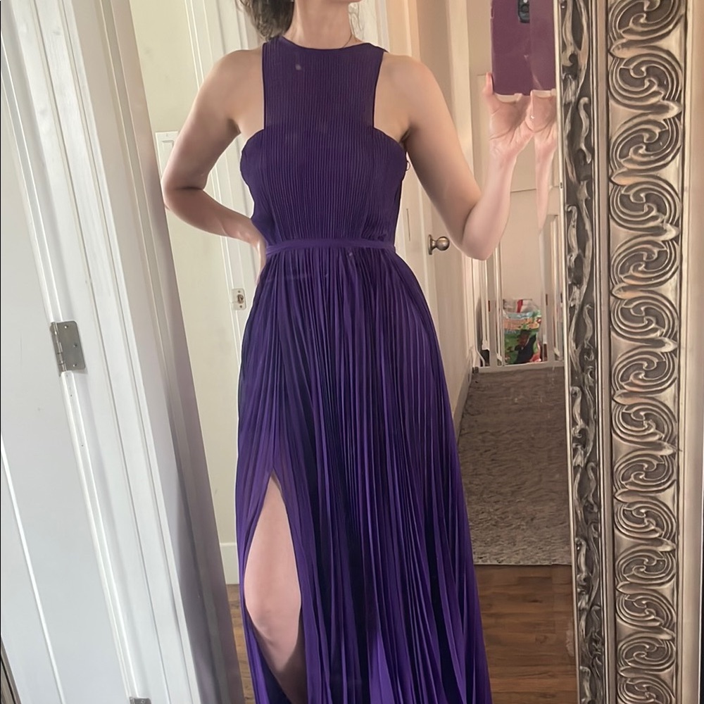 Fame and Partners Purple Pleated Tie Front Maxi Dress